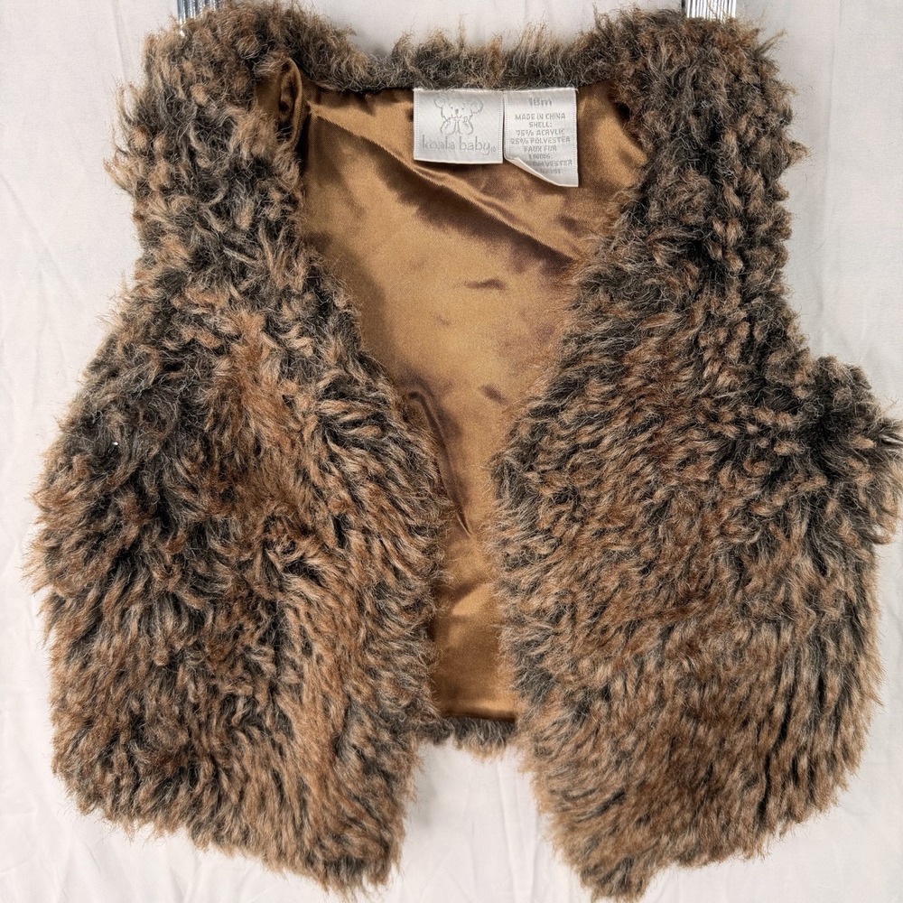 Koala Kids Baby Girls Size 18Mo Brown Furβ Vest Two Button Inside